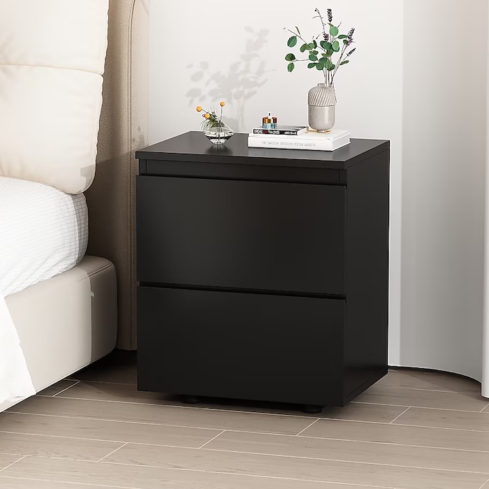 FUFU&GAGA Black 2 -Drawer Modern Nightstand