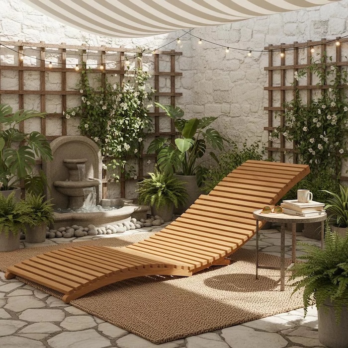 Gymax Foldable Teak Wood Outdoor Chaise Lounge