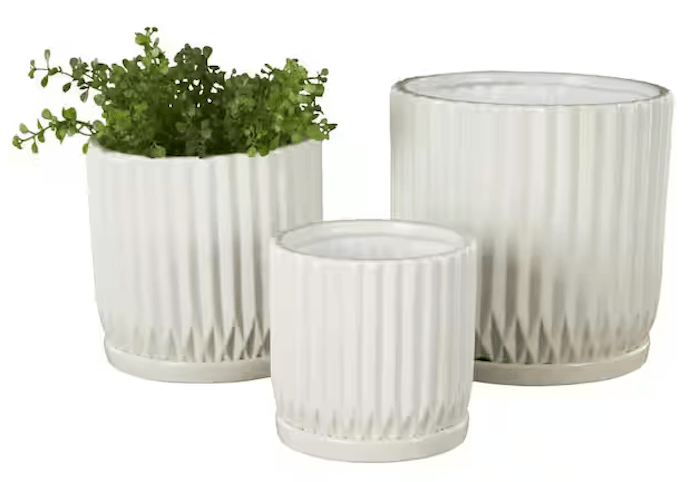 Litton Lane Ceramic Ribbed Planter