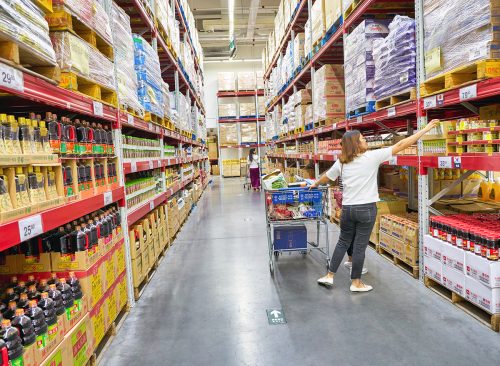 interior shot of Sam's Club store in Shenzhen. Sam's Club is an American chain of membership-only retail warehouse clubs owned and operated by Walmart Inc.