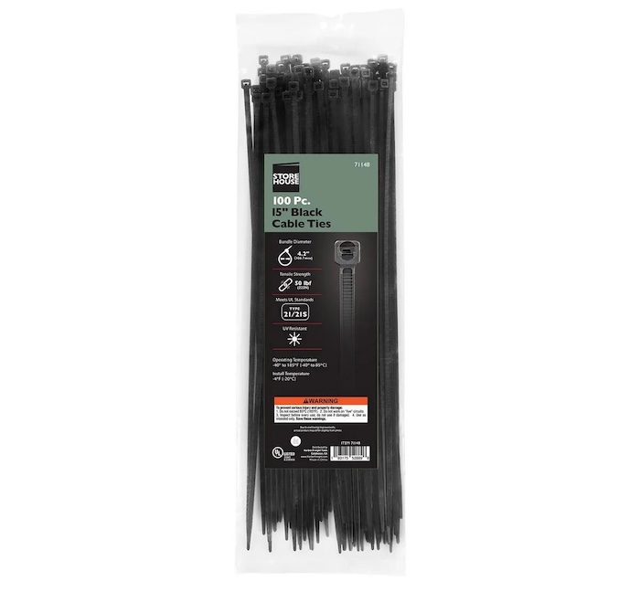 Storehouse Black Cable Ties, 100-Pack