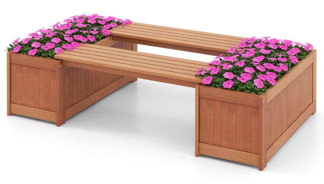 Sugift Wood Planter Box with Bench Seat
