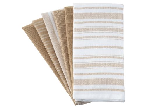 100% Cotton Made Kitchen Towels Set 6-Pk Rectangular Towels with Stylish Designs for Home Kitchen & Everyday Use - 16 x 26 inches Khakhi