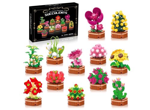 12 Pack Flower Succulent Building Bricks Set, 1001 Pcs DIY Creative Bouquet Building Blocks Kit Compatible with Lego for Adults & Teens, Art Floral Home Decor, Perfect Mother's Day Gift for Mom