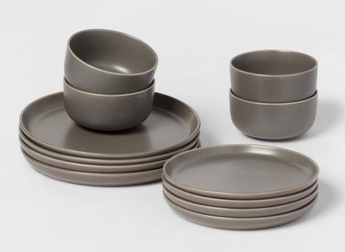 12pc Stoneware Tilley Dinnerware Set Bronze - Threshold™: Microwave & Dishwasher Safe, Service for 4, Solid Pattern