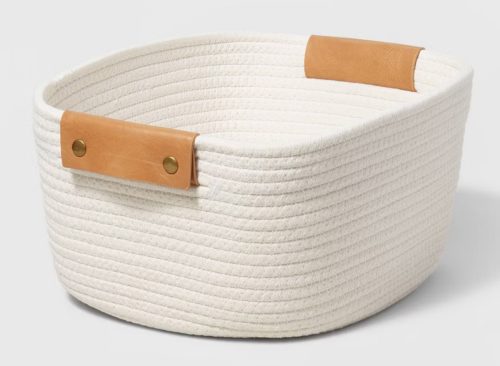 13" Decorative Coiled Rope Square Base Tapered Basket Small Cream - Brightroom™