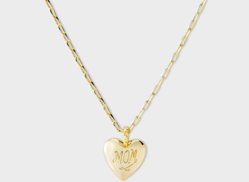 14k Gold Dipped "Mom" Puffed Heart Paperclip Chain Pendant Necklace - A New Day™ Gold