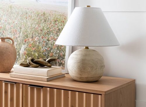 16"x14" Medium Faux Wood Table Lamp Brown - Threshold™ designed with Studio McGee