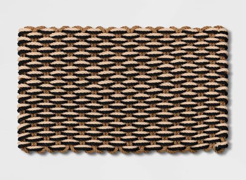 1'6"x2'6" Rope Braided Basket Weave Doormat Black/Brown/Cream - Threshold™: Outdoor Front Door Mat, High Pile
