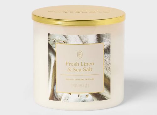 3 Wick Fresh Linen and Sea Salt Jar Candle White 19oz - Threshold™