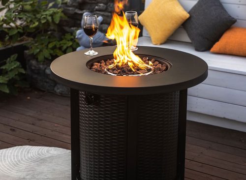 30" Propane Fire Pit Table, SHINPT 50000 BTU Outdoor Fire Pit with Lid and Lava Rock, Outdoor Fire Table for Backyard, Garden, Gas Fire Pit for Outside, Patio, Add Ambience to Gatherings
