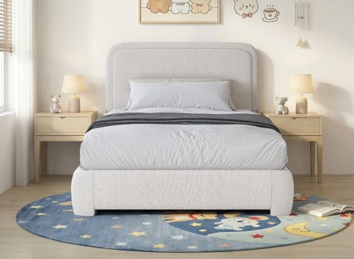 4 EVER WINNER Twin Size Bed Frame, Boucle Upholstered Bed Frame with Headboard, No Box Spring Required, Easy Assembly, Cream