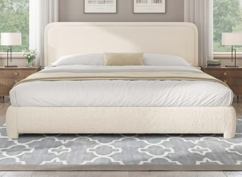 4 Ever Winner Kingsize Bedframe, Boucle Upholstered Frame with Headboard, Cream