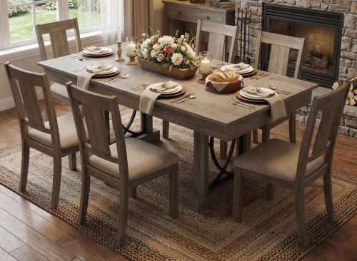 71" Long Farmhouse Wooden Rectangular Dining Table for 6-8, Kitchen Table with 2 Large Drawers & Thick Table Top, Sturdy Frame for Big Family