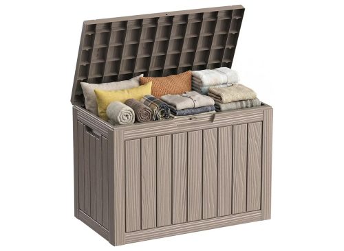 ACOINEL Outdoor Storage Box, 55 Gallon Waterproof Deck Box, Weatherproof Resin Outside Storage Bin for Patio Furniture, Garden Tools,Cushion, Grey