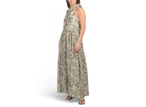 AQUA BLU Silk Blend Halter Lotus Maxi Dress