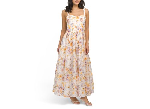AQUA BLU Silk Blend Lilas Drop Waist Maxi Dress