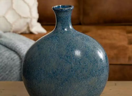Antique Blue Ceramic Vase, 14 in.