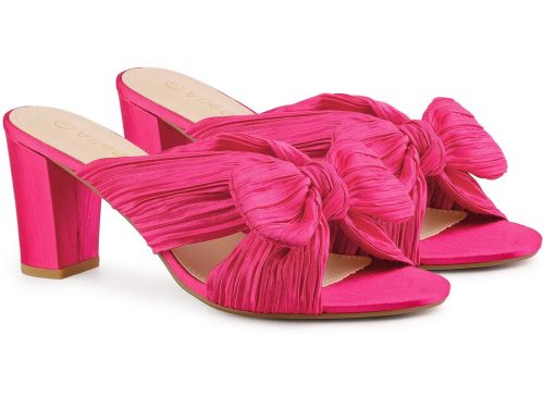 BLISSFUL STEP Women's Slip On Bow Chunky Heel Slide Sandals Hot Pink 6.5
