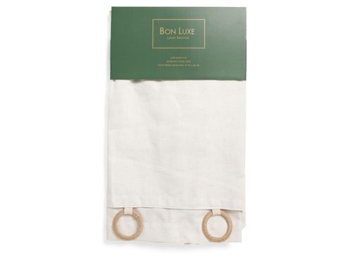 BON LUXE GREEN 37x84 2pk Linen Blend Sundance Jute Ring Window Panels Pair