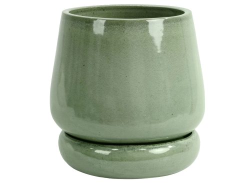 Beautiful 12" Soft Sage Bubble Base Tapered Ceramic Planter with Saucer by Drew Barrymore