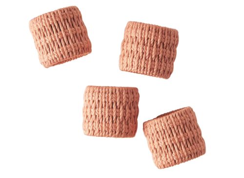 Beautiful Dining Braided Napkin Ring Set 100% Rayon with a Plastic Inner, Coral, 4 Pack