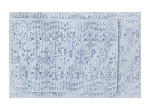Beautiful Floral Block Scallop 2 Piece Bath Rug Set by Drew Barrymore, Hydrangea Blue, 17" x 24" & 20" x 30"