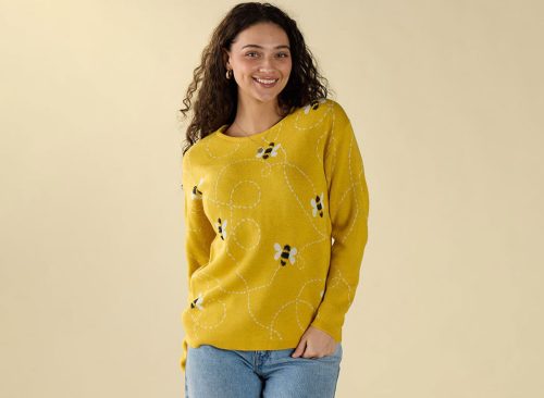 Bee Intarsia Yellow Sweater
