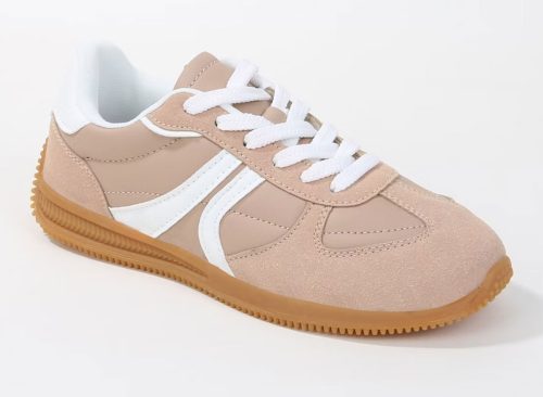 Berness Women's Lorna Stripe Suede Accents Retro Sneakers Beige 6