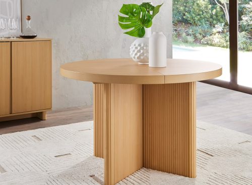 Better Homes & Gardens Lillian Fluted Round Expandable Dining Table for Kitchen, Natural Pine