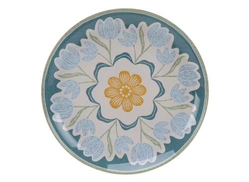 Better Homes and Gardens 10.75-Inch Bamboo Melamine Dinner Plate with Green Floral Design