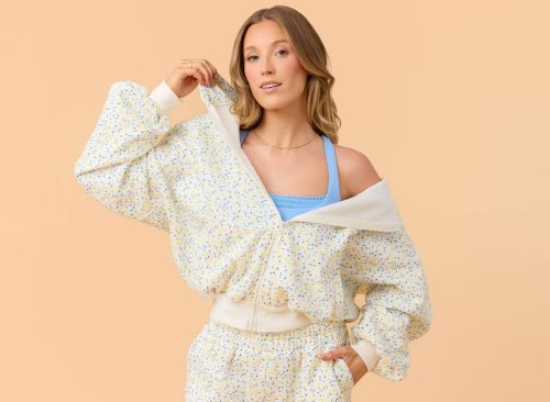Blogilates Women's Mommy & Me Marshmallow Full Zip Hooded Sweatshirt - White Floral Print M