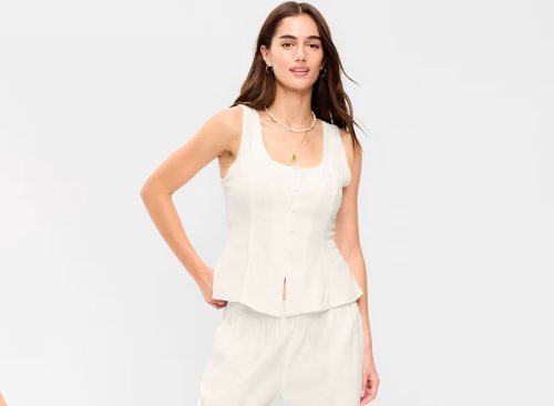 Button-Down Linen Blend Top