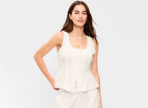 Button-Down Linen Blend Top