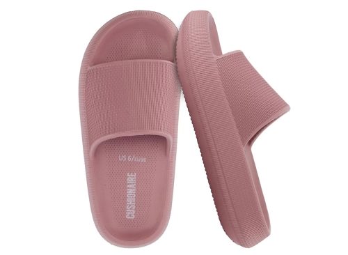 CUSHIONAIRE Feather Slides – Comfortable Cloud Cushion House Slippers for Women, Indoor Outdoor EVA Foam Foot Spa Shower Shoes - Blush 9