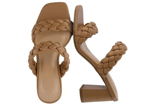 CUSHIONAIRE Irine Chunky Heels for Women, Braided Block Heel Sandals with Square Toe and Memory Foam