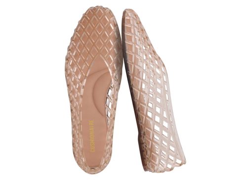 CUSHIONAIRE Siesta Modern Lattice Ballet Flats for Women, Comfortable Slip On Pointed Toe Womens Jelly Shoes, MOCHA 10