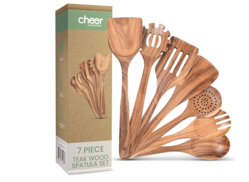 Cheer Collection 7 Piece Elegant Wooden Kitchen Utensils Set