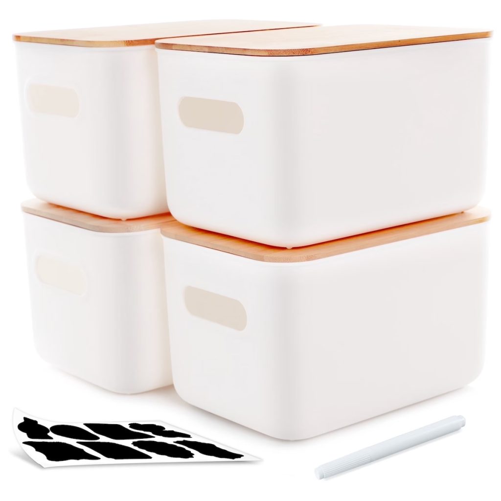 Anywish Stackable Storage Bin with Bamboo Lids 4-Pack