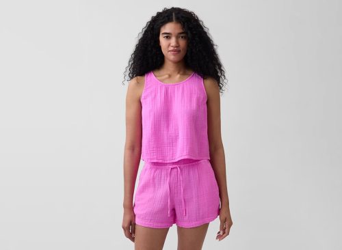 Cotton Gauze Racer Shell Tank Top