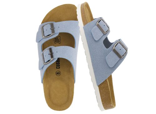 Cushionaire Lane Cork Footbed Sandals for Women – Comfortable Double Buckle Slip-On with Genuine Suede Footbed & Arch Support Slides for Women Footwear