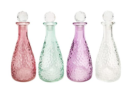 Decorative Hammered Glass Bottles with Stoppers, 6.875x2.625 in.