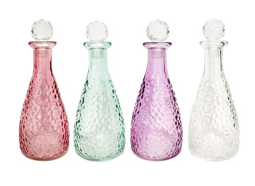 Decorative Hammered Glass Bottles with Stoppers, 6.875x2.625 in.