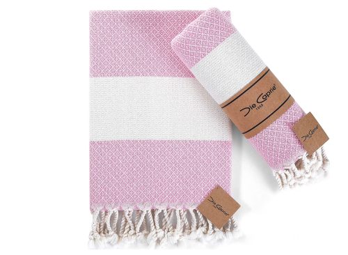 Die Caprie Turkish Hand Towels Set of 2 | 100% Cotton, 16 x 40 Inches | Decorative Bathroom Towel for Hand, Face, Gym, Yoga, Dishcloth, Kitchen and Bath (2 Hand Towels, Pink)