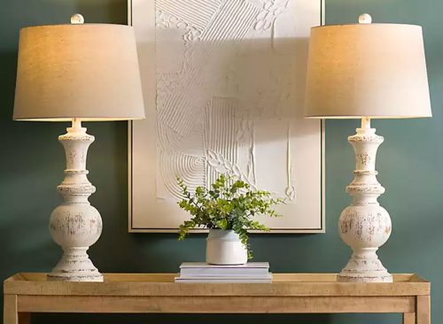 Distressed Cream Adelaide Table Lamps, Set of 2