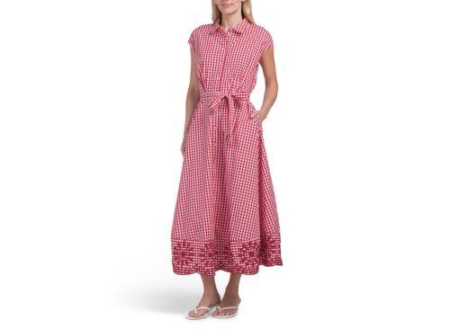 ELLEN TRACY Poplin Dress With Embroidered Scallop Hem