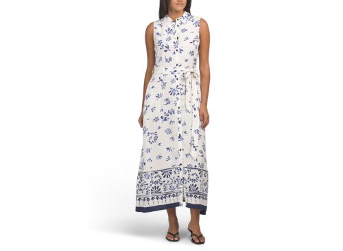 ELLEN TRACY Sleeveless Belted Challis Dress