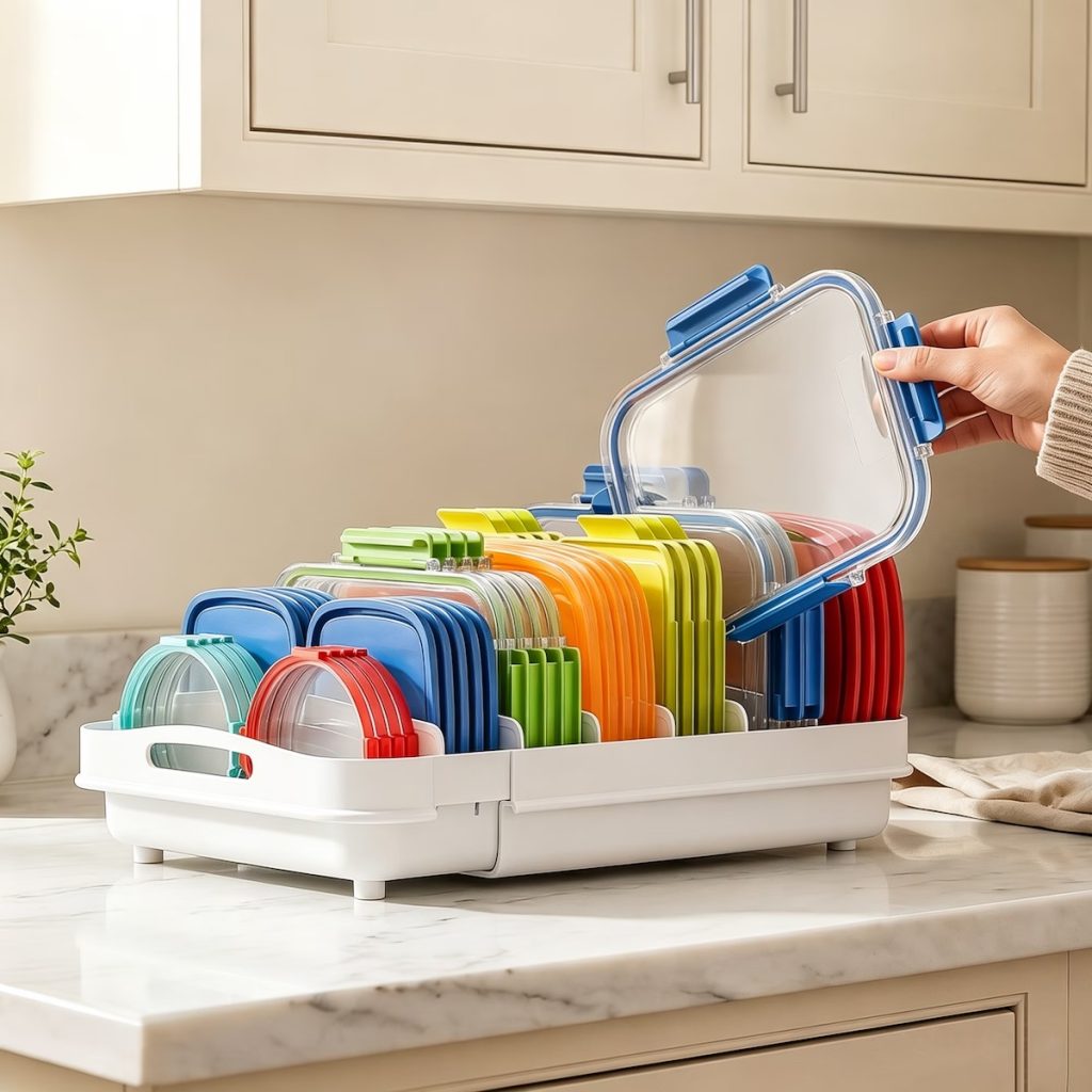 Everie Expandable Food Container Lid Organizer