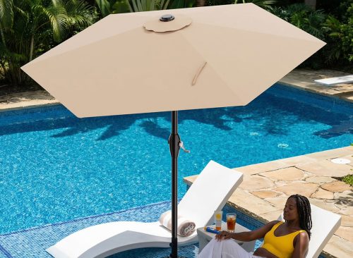 Easthome 7.5' Patio Umbrella Outdoor Table Market Umbrella with Smooth Crank handle, 6 Ribs, Backyard, Poolside, Garden - Beige