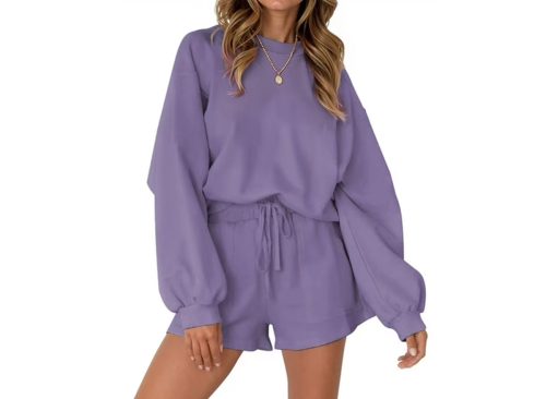 Fantaslook Pajama Sets for Women Two Piece Outfits Long Sleeve Sweatshirts Lounge Sets Casual Tops and Shorts Fall Outfits
